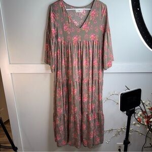 NATURAL LIFE Floral Maxi Dress - Pink and Brown